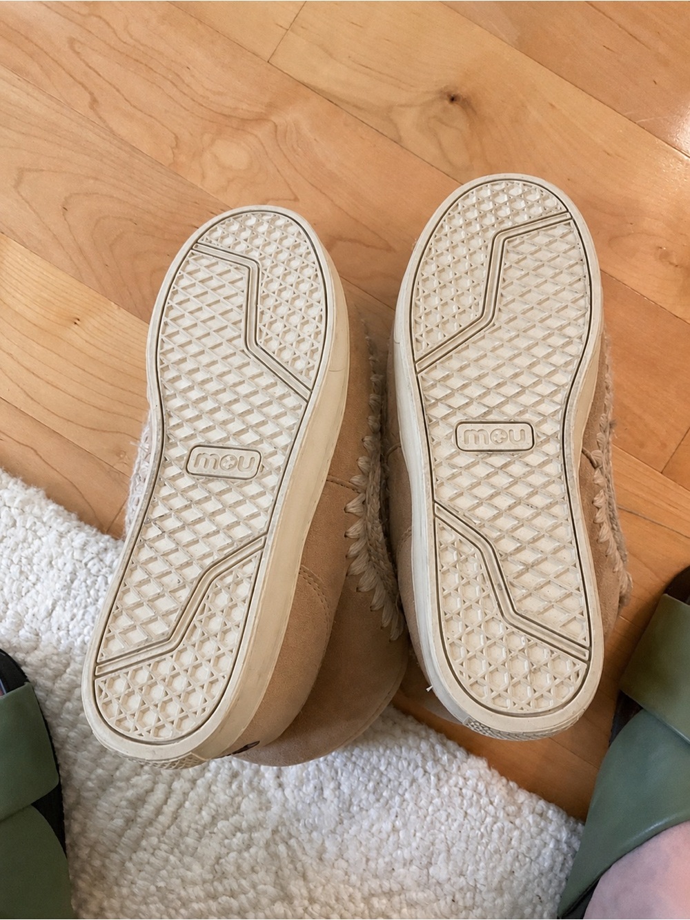 Mou Beige Suede Ankle Boots with Cream Crochet Trim - Picture 2 of 3